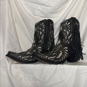 Elegant Black and Silver Fringe Ankle Boots